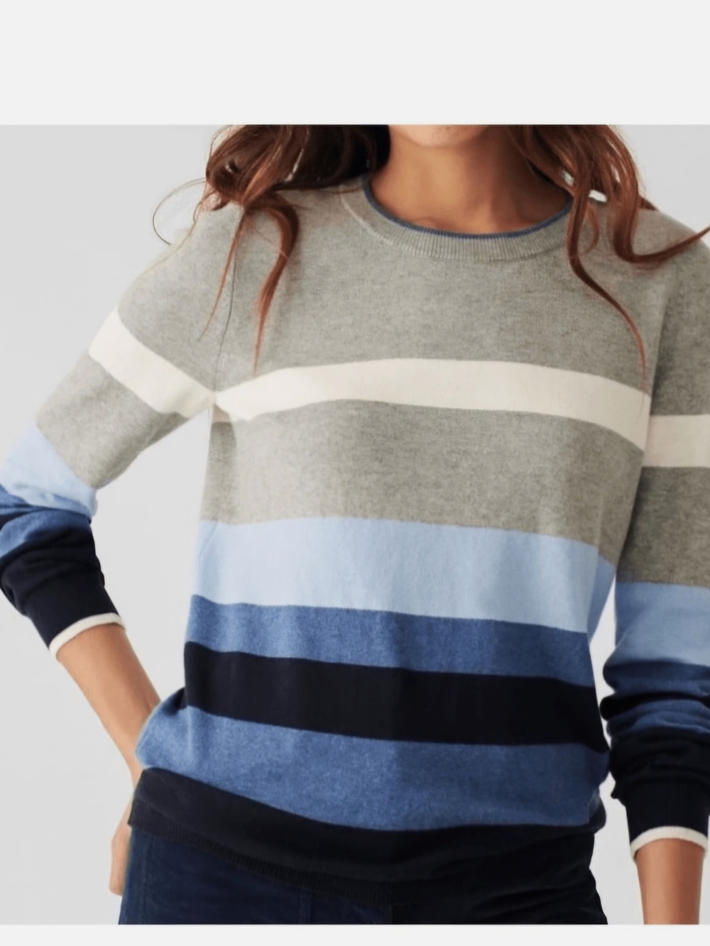 NWT FAHERTY Ollie Crew Sweater In Flannel Multi Blue Gray Womenโs Size Large